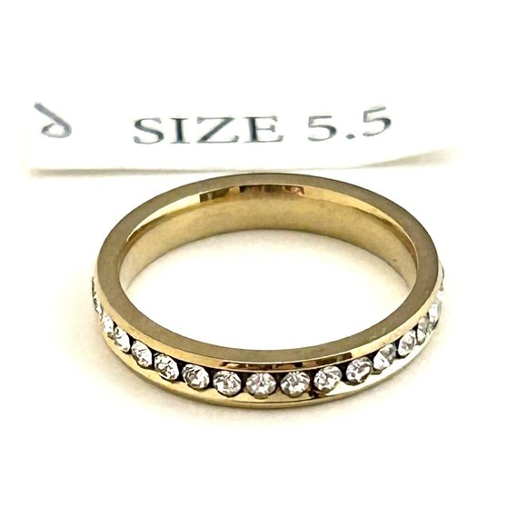 Gold Tone Ring with clear rhinestones, Size 5.5 Unisex - Picture 2 of 3
